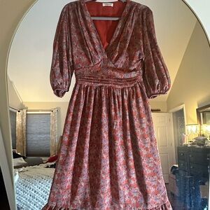Max Studio Red Floral Long Sleeve Dress